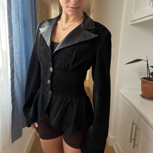 RARE JENNIFER TATANELLI CASINI FIRENZE SUEDE CORSET LEATHER JACKET BLACK - Picture 5 of 16